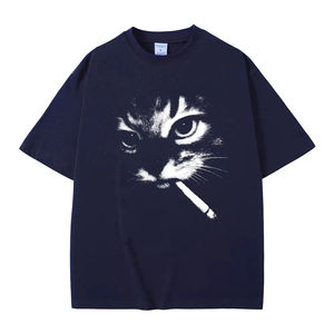 Camisetas divertidas con gráfico de gato fumando, camisetas informales de algodón vintage para hombres y mujeres, camisetas de gran tamaño para hombres, regalos para amantes de los gatos - Product Image 3