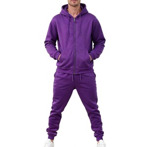 Ensemble de survêtement ODM pour homme, violet, à manches longues, avec fermeture éclair, à capuche, décontracté, couleur unie, pantalon de jogging, coupe classique, 100 % coton, pour l'automne - Product Image 1
