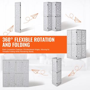 Biombo Plegable de Madera de 4 Paneles, 66.9 Pulgadas de Alto, Divisor de Madera Tallada, Decorativo para Interiores/Portátil - Product Image 3