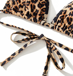 Ensemble de bikini imprimé léopard pour femmes, haut triangle à bretelles, bas string, maillot de bain 2 pièces, vêtements de plage extensibles - Product Image 6