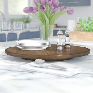 Organizador giratorio Lazy Susan de madera para gabinete o despensa, bandeja redonda de madera gruesa de Blossom Craft India - Product Image 1