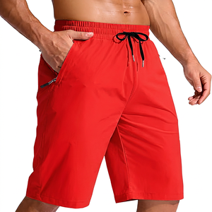 Shorts de plage pour homme, couleur unie, séchage rapide, tissu tissé, cordon de serrage, taille élastique, décontractés, style Bermuda - Product Image 4