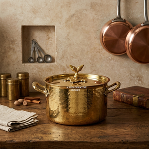 100% Food Grade Gold Plated Hammered <b>Pot</b> Luxury Hotel & Restaurant Serving Cookware Export Quality Metal Casserole with Knob - Product Image 1