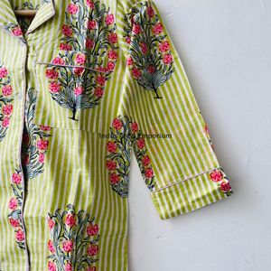 New Arrival Women's 100% Cotton Indian Screen Printed <b>Pyjama</b> Night Set Quick Dry V-neck Long Sleeves Casual - Product Image 3