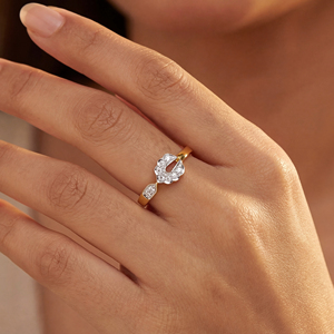 Classic Curve Diamond <b>Ring</b> Elegant Flower Shape <b>Ring</b> Gold Finish with Round Brilliant Lab-Grown Stone Floral Pave Design - Product Image 4
