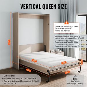 Kit de Cama Murphy Vertical de Lujo Tamaño Queen, con Sistema Neumático de Alta Resistencia, Soporte de Marco de Cama de Pared, Herrajes Mecánicos de Última Generación - Product Image 3