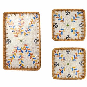 Premium Handmade MOP Shell Inlay Rattan <b>Tray</b> Set Luxury Decorative <b>Serving</b> Platter for Ramadan Eid Diwali & Home Decor - Product Image 5