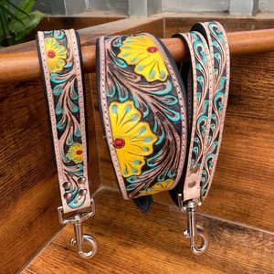 Vente en gros d'usine OEM ODM conception personnalisée collier de chien en cuir usiné à la main et laisse pour animaux de compagnie en cuir véritable ensemble de laisses de circulation pour chiens en peau de vache - Product Image 5