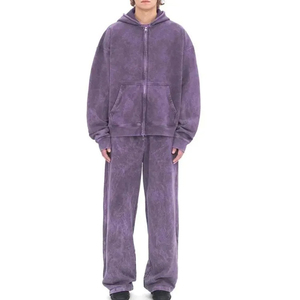 Unisex Solid Color <b>Tracksuit</b> Full Sleeve Hooded Loose Fit Casual Autumn Wear With Drawstring Pants And Side Pockets - Product Image 3