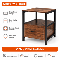 Table de chevet rustique en bois grainé avec tiroir et étagère ouverte, structure métallique – Fournisseur OEM/ODM de meubles de chambre à coucher