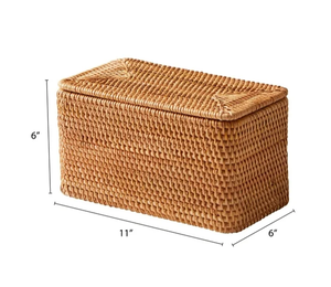 Cesta de Almacenamiento Rectangular de Mimbre Tejida a Mano con Tapa, Caja Organizadora de Mimbre Natural para Encimera de Baño, Dormitorio, Almacenamiento en el Hogar - Product Image 3