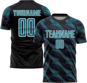 Ensemble de maillots de football personnalisés sublimés, motif géométrique noir et turquoise, évacuation de l'humidité, uniformes d'équipe unisexes pour adultes - Product Image 4