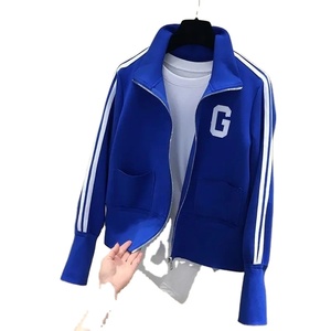 Automne femmes doux Bomber manteau court personnalisable nouvelle lettre rayure Design fabriqué à partir de cuir de peau de mouton et tissu de toile - Product Image 1