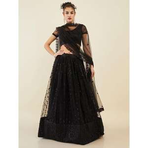 ชุดราตรีปักเลื่อมสีดำที่น่าทึ่งชุดปาร์ตี้ lehenga choli กับสุทธิ dupatta - Product Image 2