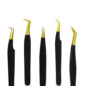 Pinzas de extensión de pestañas de acero japonés negro y dorado Punta puntiaguda con agarre de diamante Elección de técnicos experimentados - Product Image 1