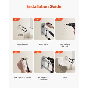 Barre d'appui de toilette pliable en U de 23,8 pouces pour personnes âgées, antidérapante, avec rail de sécurité, équipement de toilette pour personnes handicapées - Product Image 4