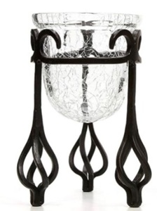 Spindle Candle Stand with Crackle Glass <b>Tealight</b> LED Candle Holders 4 Inch High Ideal Gift Wedding Spa Bridal Aromatherapy - Product Image 3
