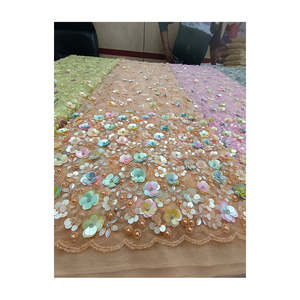 Tissu en dentelle à sequins floraux 3D de luxe, le plus vendu, en gros, pour robes de mariée, fournisseur de tissu en filet - Product Image 1