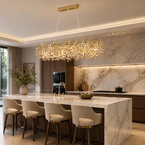 Lampadario Moderno di Lusso Rettangolare in Cristallo K9 con Controllo Touch, Lampada a Sospensione a Foglia d'Oro con LED G9 <span class=keywords><strong>per</strong></span> Tavolo da Pranzo, Garanzia 3 Anni - Product Image 6