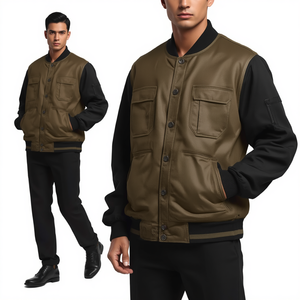 Men Winter Breathable Stand Collar Canvas New Design & Pocket Oversized Varsity Jacket - Product Image 2