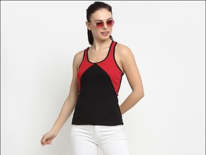 Débardeur Femme Color Block Rouge et Noir Sportif Sans Manches Tricoté Respirant pour Entraînement et Loisirs - Product Image 6