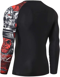 T-shirt Rash Guard à manches longues noir pour homme, imprimé Dragon Flower sur la manche droite, séchage rapide, Spandex/Polyester, pour BJJ, taille adulte, OEM - Product Image 4