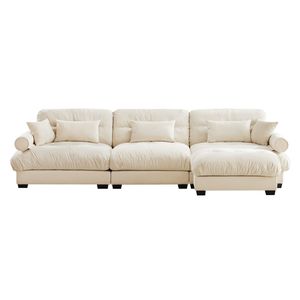 Divano Componibile in Velluto Super Confortevole e Oversize con Pouf Mobile, Braccioli Imbottiti e Tasche Profonde per Soggiorno - Product Image 6