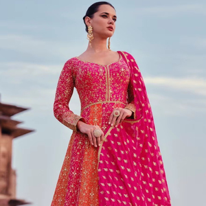 ชุดอานาร์กาลีผ้าจอร์เจตต์ปักลายหนักแบบทันสมัยสำหรับงานปาร์ตี้ งานแต่งงาน และงานดิวาลี - Product Image 1