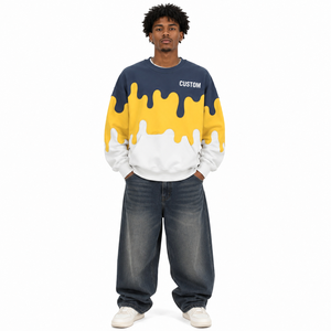 Sudadera Oversize de Cuello Redondo Personalizada de Algodón Grueso con Bloques de Color y Paneles Decorativos Estilo Urbano, Proveedor de Fábrica OEM - Product Image 3