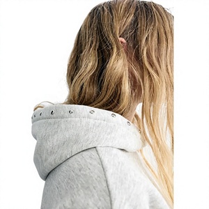 Sweat-shirt à capuche EVERGLOW pour femme, asymétrique, avec fermeture éclair sur le devant, logo, manches bouffantes à carreaux, 100% coton popeline, écologique, respirant - Product Image 4