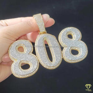จี้เพชรโมอิสซาไนต์พรีเมียม "808" พร้อมสร้อยคิวบันทองคำแบบฝังเพชรเต็มเส้น เครื่องประดับฮิปฮอป ขายส่ง - Product Image 3