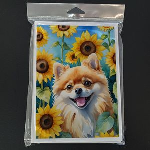 Whimsical A7 Tamaño 5x7 Tarjetas de notas en blanco Pomerania en girasoles Paquete de 8 con sobres Tarjetas de felicitación - Product Image 3