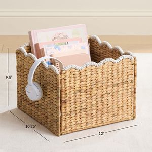 Natural Water Hyacinth Storage Basket Wicker Organizer <b>Bin</b> With Handle Foldable Basket For Books Toys Closet Shelf Home Storage - Product Image 3