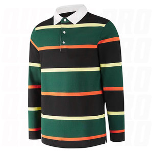 Camiseta de Rugby Personalizada para Hombre, Negra y Verde, Sudadera Polo para Hombre, Bordado, Serigrafía, Camiseta de Manga Larga, Camisetas Polo a Rayas - Product Image 1