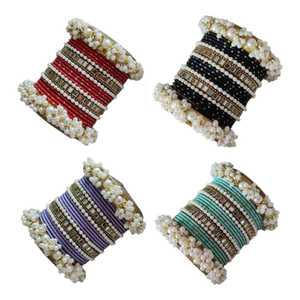 Handcrafted <b>Glass</b> Indian Chura Churiyan <b>Bangles</b> Geometric Trendy High Quality Gold Plated Customizable Colors Sizes - Product Image 1