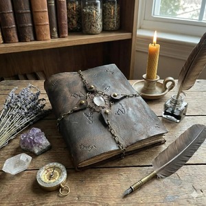 Celestial Sun Moon Leather Journal <b>A5</b> Cute <b>Book</b> Shadows Handmade Grimoire Vintage Lock Journal Moon Phase Diary Witchy Gift - Product Image 3