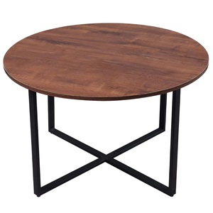 Factory Direct Round Wood <b>Coffee</b> <b>Table</b> Dark <b>Walnut</b> Top Matte Black Steel X-Frame Flat Pack - Product Image 1