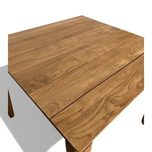 Table de salle à manger de patio moderne et minimaliste en teck séché au four avec plateau à lattes, assemblage à mortaise et tenon, finition naturelle finement poncée, style bistrot - Product Image 4