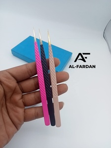 Professional 14 cm Skinny Eyelash Tweezers Gold Fiber Tip Sustainable Stainless Steel with Card <b>Boxes</b> For Lash Extension Tweezer - Product Image 2