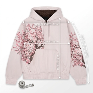 Wholesale Custom Sakura Tree Embroidered Full Zip Hoodie <b>Quilted</b> Lined Heavyweight Hooded Jacket Floral Streetwear <b>Sweatshirts</b> - Product Image 5