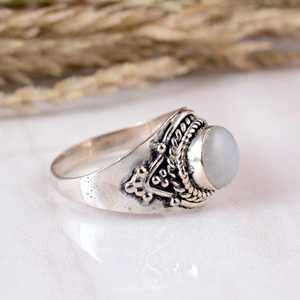 Handmade 925 Sterling <b>Silver</b> Rainbow Moonstone Bezel Set Vintage Boho Filigree <b>Statement</b> <b>Ring</b> Unisex Jewelry - Product Image 2