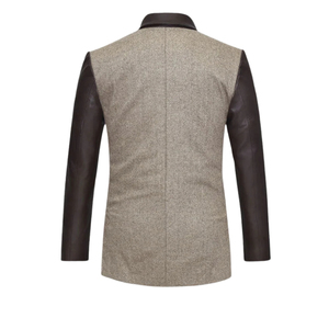 Blazer en Laine pour Homme Leather Cult avec Manches en Cuir Véritable, Bloc de Couleurs, Simple Boutonnage, Veste Décontractée Chic - Product Image 2