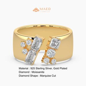 Moissanite <b>Ring</b> Emerald Cut Round Stones Open Band Gold Plated 925 Sterling <b>Silver</b> <b>Statement</b> <b>Ring</b> Miami Chicago Fine Jewelry USA - Product Image 6
