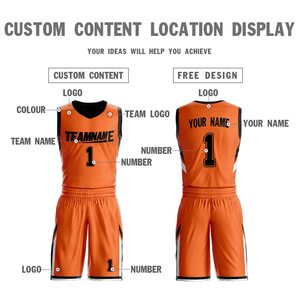 Conjunto de Uniforme de Baloncesto Personalizado Naranja y Negro, Cuello en V, Sin Mangas, Sublimado, Poliéster, Unisex para Adultos, Todas las Temporadas - Product Image 2