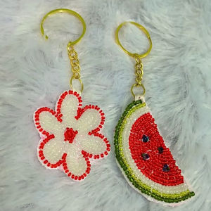 Multi Leather Keychain Multi Beaded Embroidery <b>Bag</b> <b>Charm</b> Stylish Keychain Unique <b>Charm</b> from India Handmade - Product Image 1