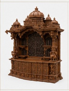 Premium Teak Wood Door Temple With Bells Traditional Wooden <b>Mandir</b> With Hanging Bells South Indian Style Walnut <b>Mandir</b> Sale USA - Product Image 2