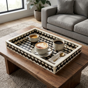 Bandeja Decorativa de Resina de Lujo Premium con Incrustaciones |   Bandeja Otomana Artesanal para Desayuno, Café, Té y Aperitivos, Decoración Elegante para el Hogar - Product Image 2