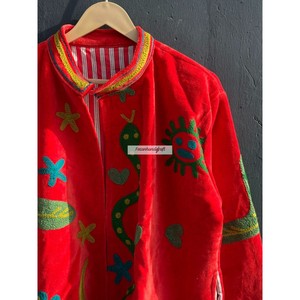 Veste en velours orange Suzani, veste brodée ouzbèke avec doublure en coton, veste décontractée pour femmes - Product Image 2
