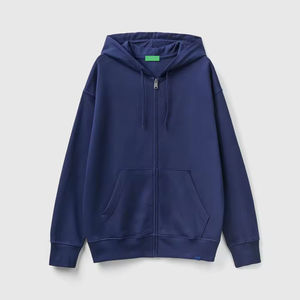 Sweat-shirt à capuche zippé intégral bleu marine épais personnalisé, coupe oversize unisexe, en molleton de coton vierge, style streetwear uni - Product Image 5