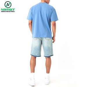 เสื้อยืดโอเวอร์ไซส์สีฟ้าอ่อนคุณภาพดีสำหรับผู้ชาย ทรงหลวม ไหล่ตก ผ้าหนา 300 กรัม ถักทอเป็นมิตรกับสิ่งแวดล้อม สวมใส่สบาย ผลิตจากผ้าฝ้าย 100% - Product Image 2